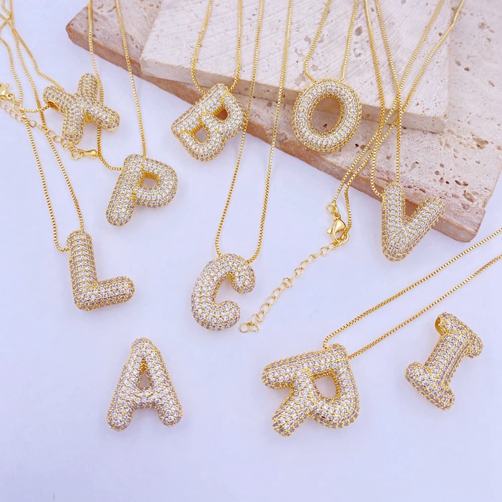Zircon balloon letter copper pendant fashionable all purpose accessories with chain DIY jewelry