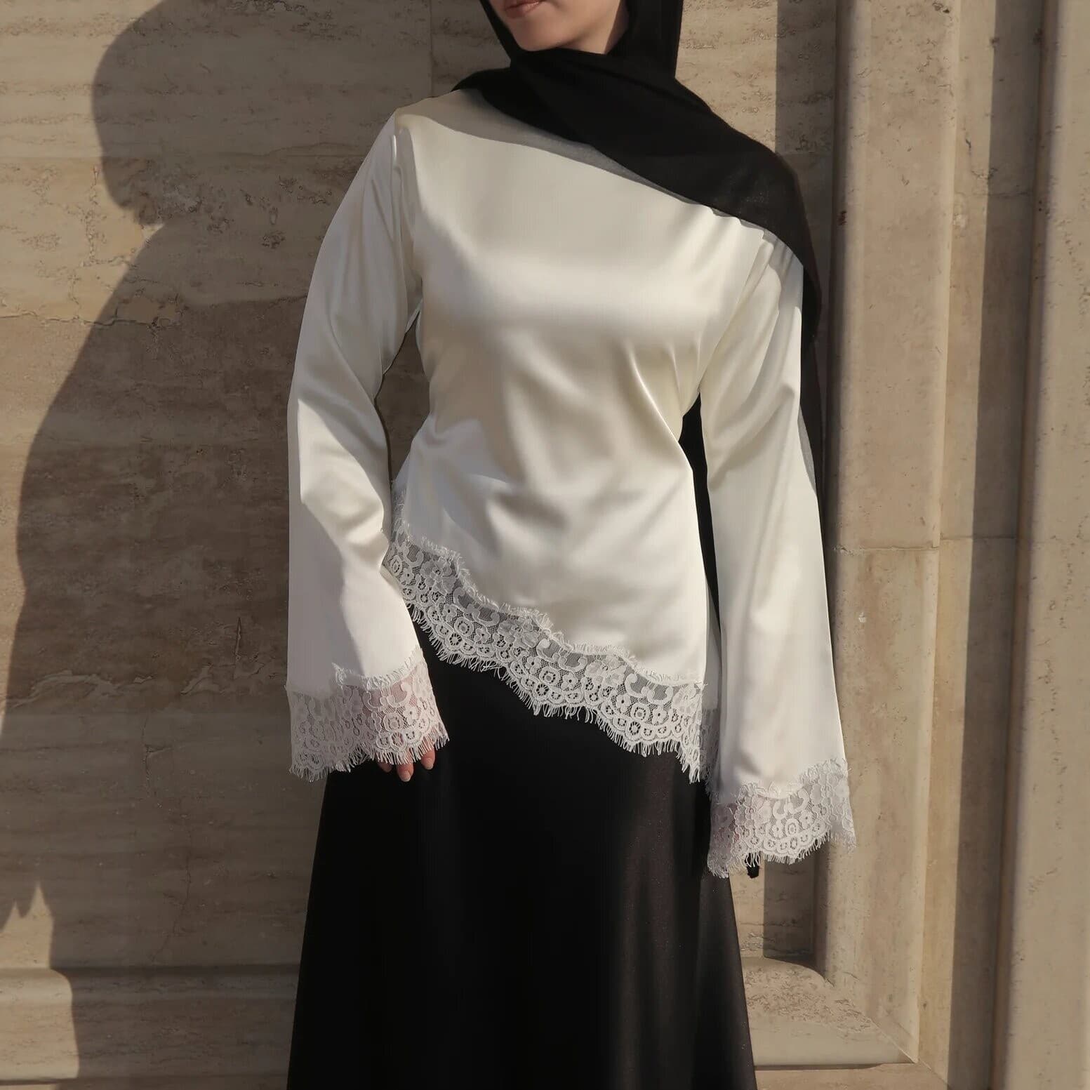Women's Clothing Elegant Satin & Lace Blouse Women's Long Sleeve Tops For Office & Casual Wear