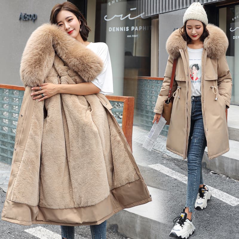 Women’s Korean-Style Winter Jacket – Thickened Cotton Parka, Mid-Length Waist Coat (Khaki/Red/Black/Pea Green/Bluish)