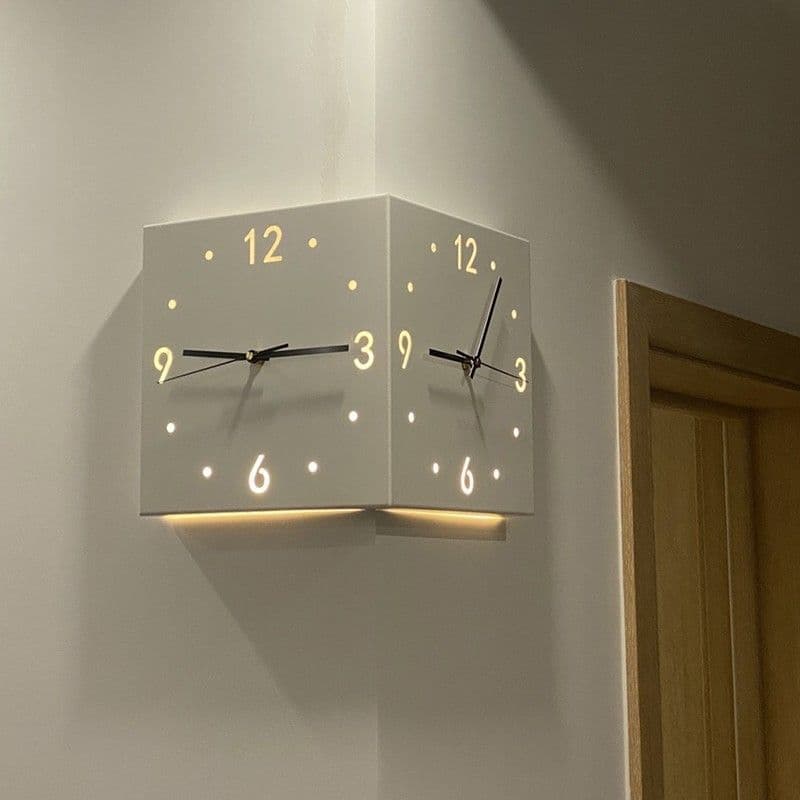 Dual-Face Silent Wall Clock - Modern Metal Corner Clock With Optional Motion-Sensor Light, Battery-Powered, Minimalist Home & Office Decor​