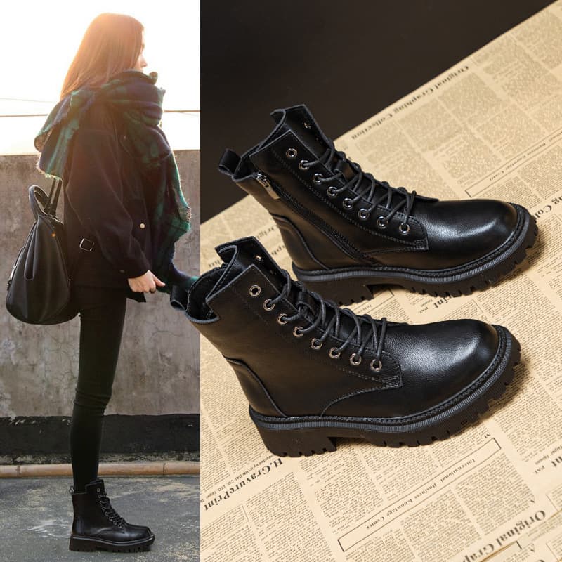 Women's Martin Autumn Single 2025 British Style Short Winter Fleece Lined New Genuine Leather Thick Sole Boots