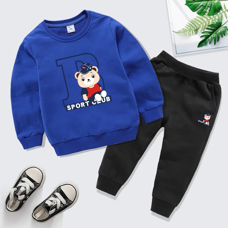 Children's Clothing Boys Spring New Cartoon Sweatshirt Set For Older Children Spring And Autumn Terry Cotton Sweatpants Two-piece Set
