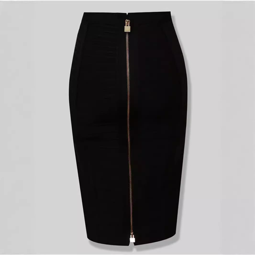​​Women's High Waist Bodycon Bandage Skirt With Dual Zipper - Stretchy Sexy Pencil Mini Skirt For Night Out & Party (Black/Red/White/Green, S/M/L)​​