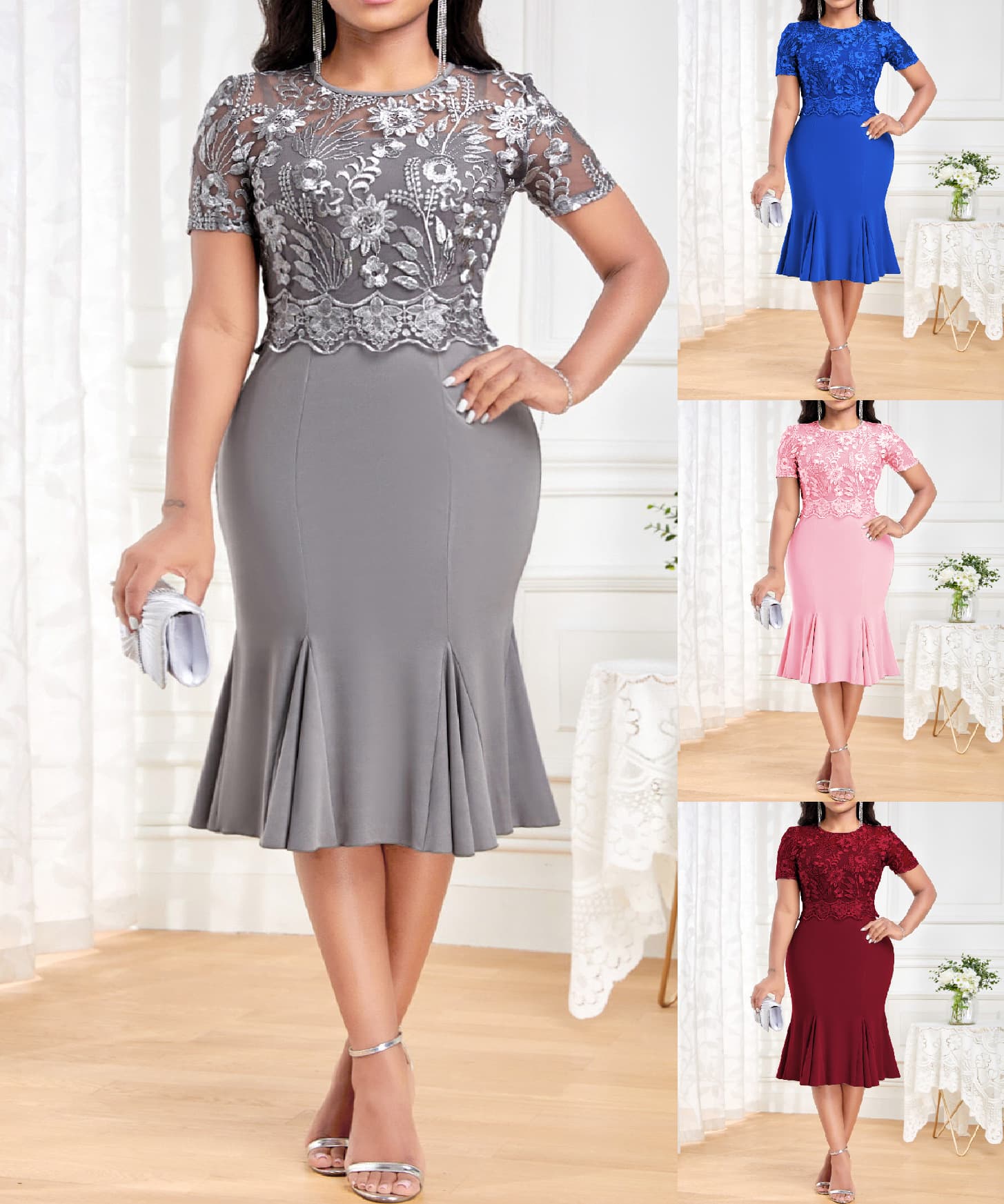Plus Size Patchwork Maxi Dress - Embroidered Floral A-Line Skirt With Slimming Fit (New Arrival)