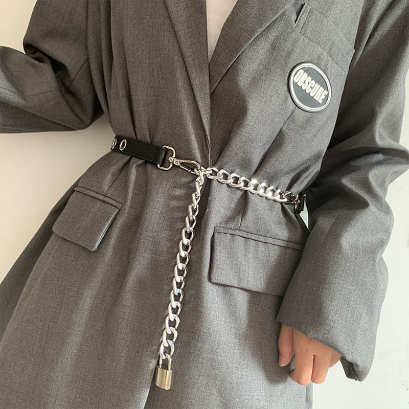 No-Punch For Decorative Suit Dress Thin Metal Buckle Waist Chain Women Trendy Black Belt
