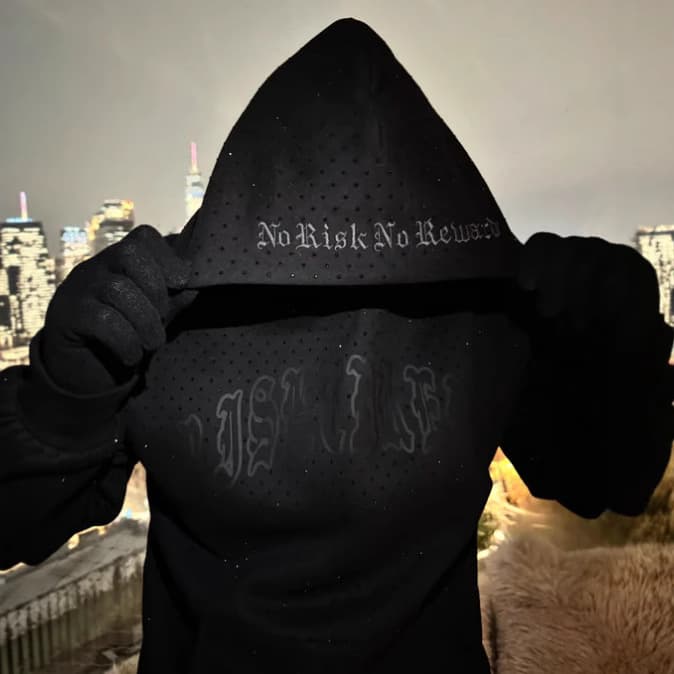 Men's Printed Hooded Sweatshirt – Streetwear Pullover With Subtle Glitter & Loose Fit (XS-XXL, Black/Pink, Spring )
