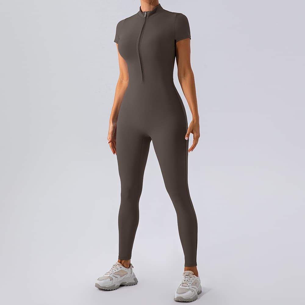 Women's Clothing Zipper Short Sleeved Nude Yoga Jumpsuit For Women To Wear As Outerwear For Fitness Sports Trousers Jumpsuit