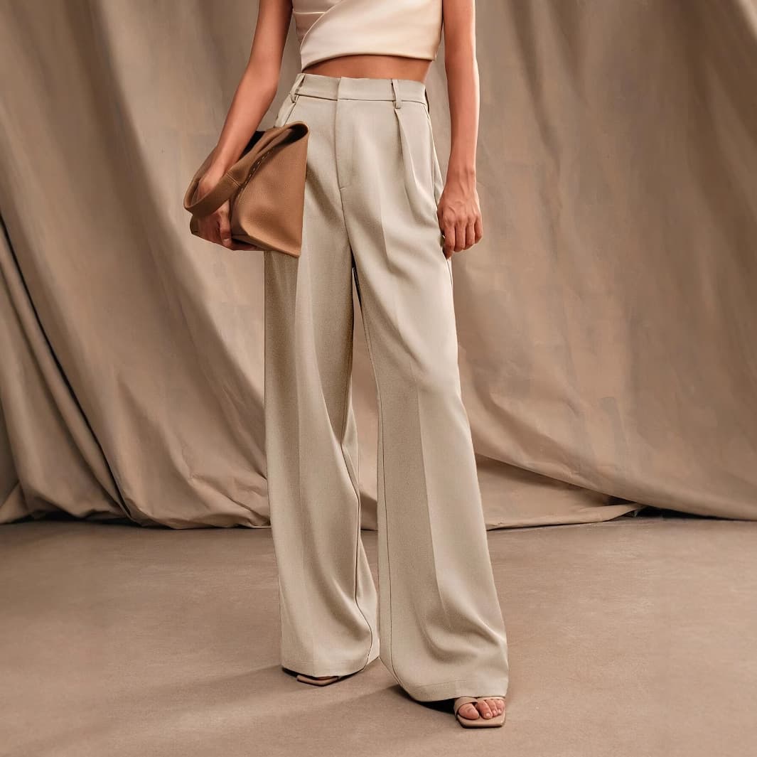 Women's Clothing ​​High-Waisted Wide-Leg Pants For Women – Summer Linen-Like Trousers (Khaki, S–XL)​​