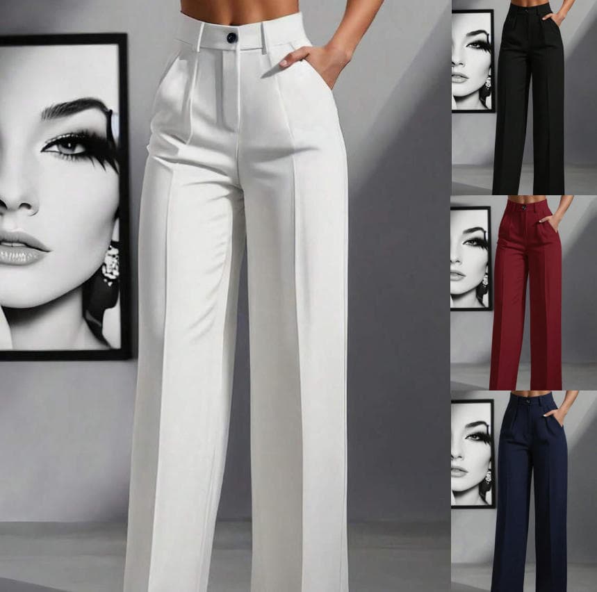 Women's Clothing Bottoms Solid Color Casual Women's High Waisted Pleated Loose Trousers Work Pants Dress Pants