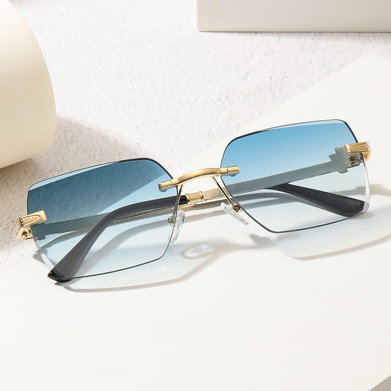 Sunglasses For Women Rimless Cut Edge Sunglasses Concave Metal Polygon For Men Trend Leopard