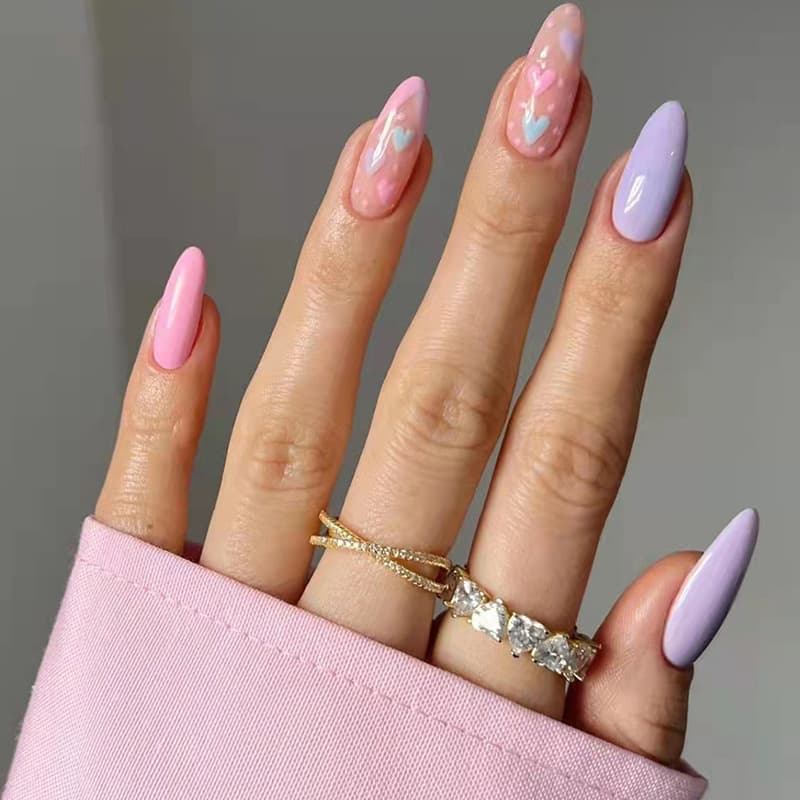 Nails Art Wearing Nail Nail Patch Macaron Color Cute Love Valentine's Day Finished Nail Patch Pink Purple White