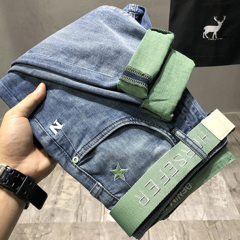 Trendy brand ins loose washed denim shorts for men, 2024 new high elasticity ultra-thin fashionable and personalized