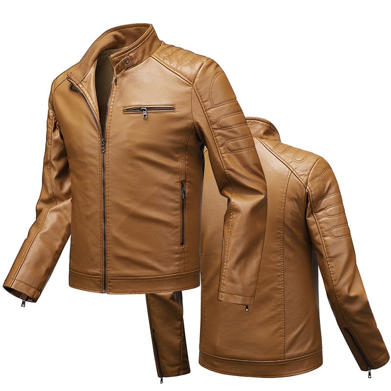 Men's Slim Fit PU Leather Jacket – Lightweight Biker Coat With Stand Collar (L-XXXXL, Black/Tan/Burgundy, Unlined & Fleece-Lined Options)​