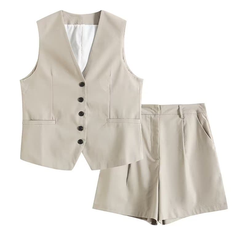 Women's Clothing casual vest suit linen blended loose vest + shorts suit