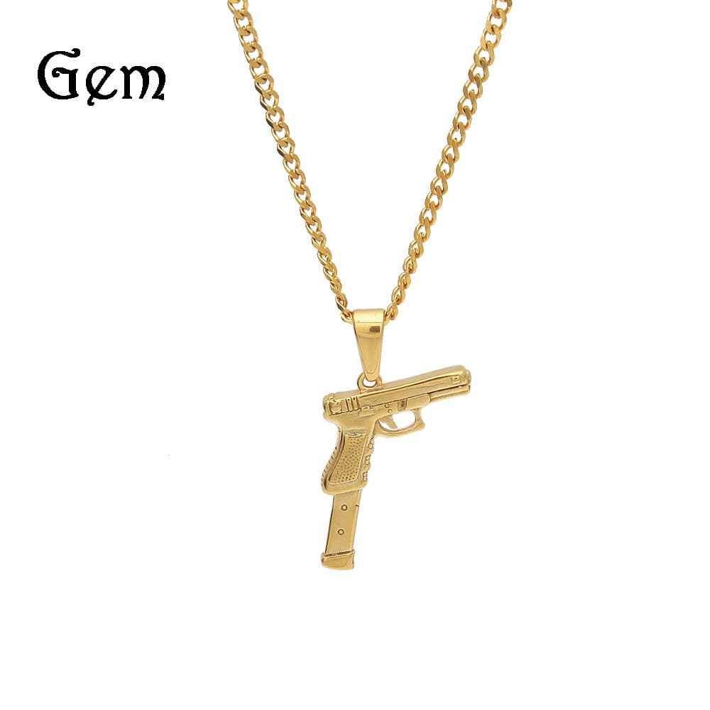 Hip Hop Gun Pendant Necklace For Men & Women - Stainless Steel Cuban Chain - Trendy Streetwear Jewelry - Vacuum Plated For Long-Lasting Color