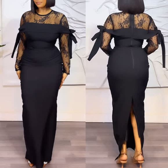 Women's Clothing S10665 sexy lace stitching perspective slit strappy hip dress
