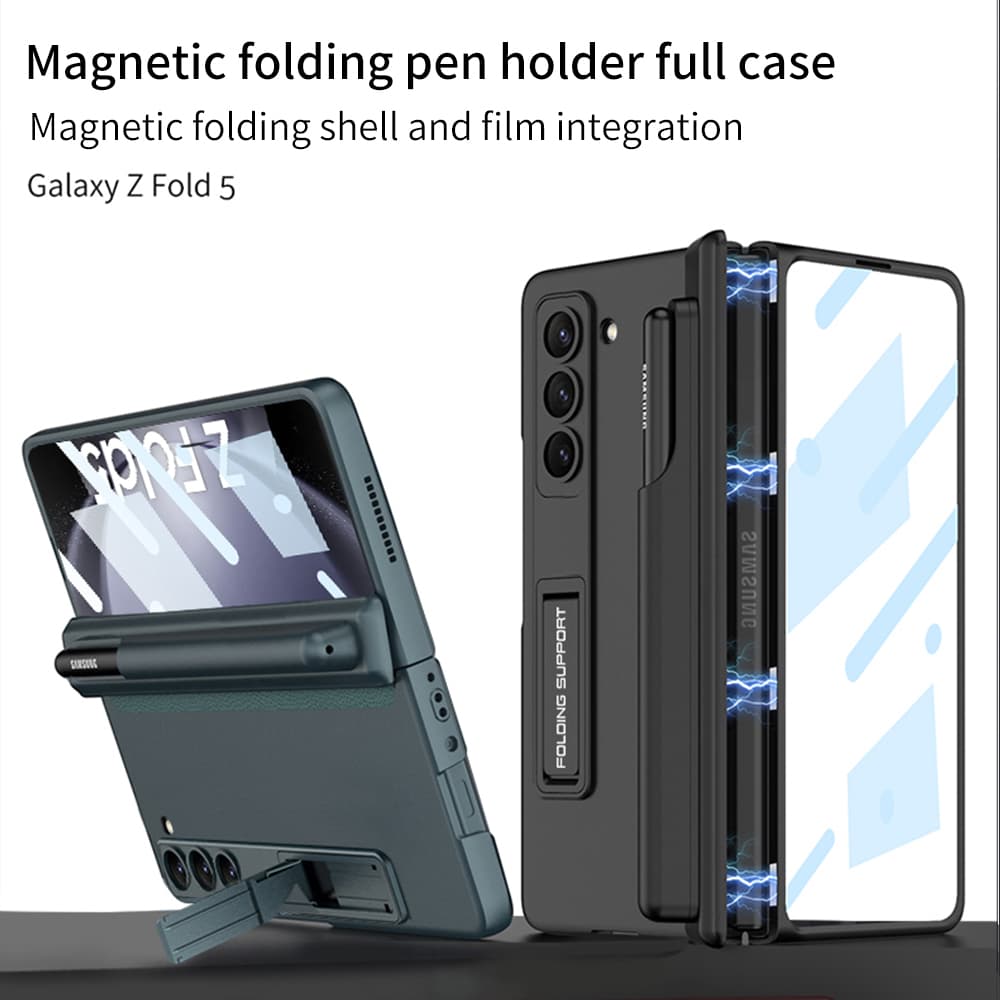 Magnetic Bracket Pen Holder Phone Case For Samsung Galaxy Z Fold 5 5G Case Camera Screen Protection Cover Shockproof