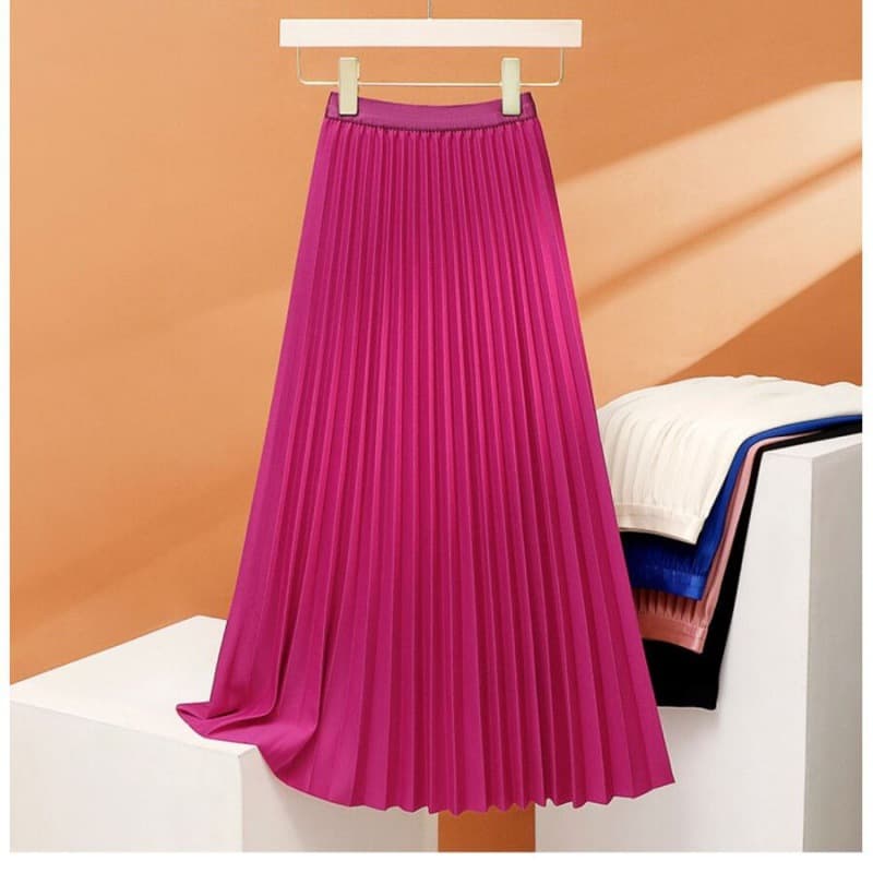 Women's Clothing Black long pleated skirt female summer new high waist slim accordion fold a line skirt simple temperament semi