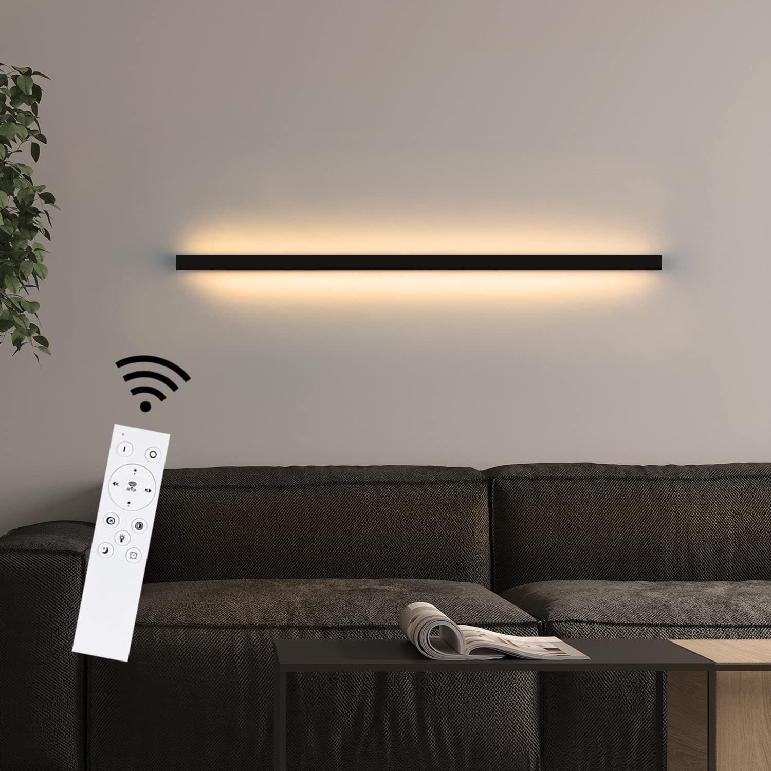 Glitzerlife Wandlampe Led Wandleuchte Innen Schwarz Dimmbar - 100CM Modern 15W Flurlampe Up Down Treppenhauslampe Wandbeleuchtung Für Kinderzimmer Schlafzimmer
