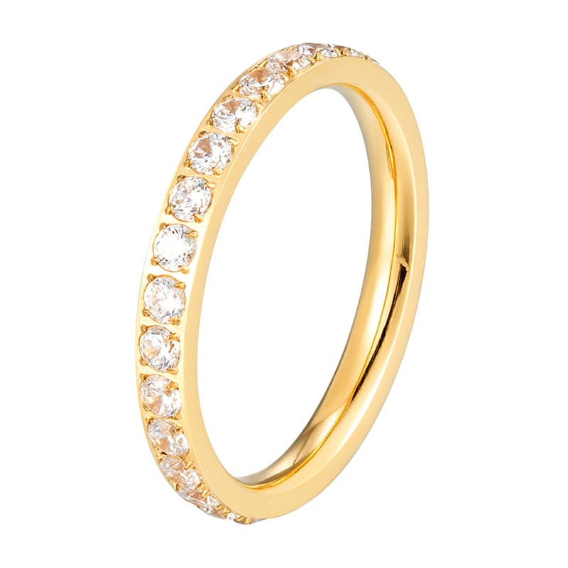 Women's Jewelry Super Sparkling Full Diamond Zircon Plain Ring Electroplated K Layered Strap Titanium Steel High Color Retention Accessory
