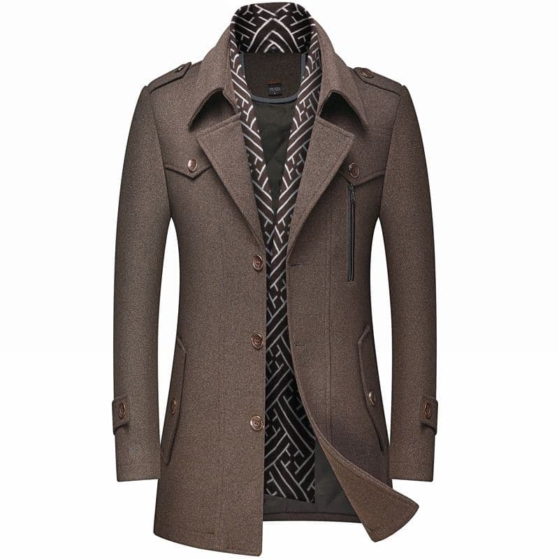 Winter Men's Woolen Coats Fashion Thicken Mid Length Trench Solid Turn Down Collar Warm Outerwear Business Casual