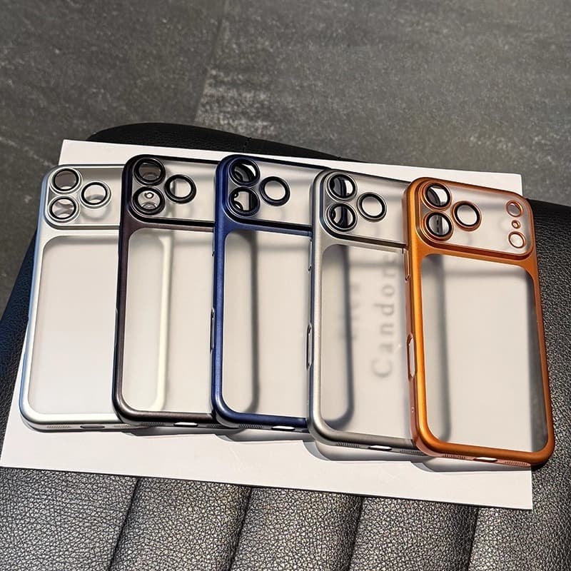Matte Transparent Phone Case For Iphone 17 Air 16 Pro Max Plus Plating Frame Lens Film Protection Anti-Fall PC Hard