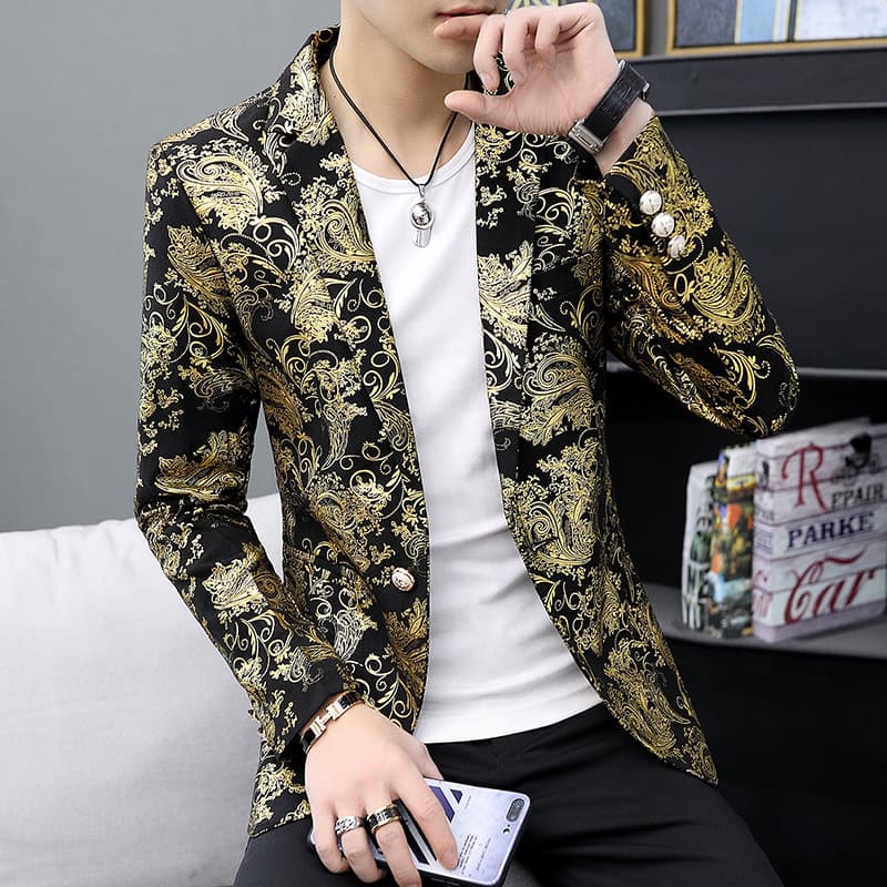 20 Men's Spring and Autumn Fashion Hot Gold Bright Face Small Youth Korean Edition Slim Fit Non iron Suit Coat