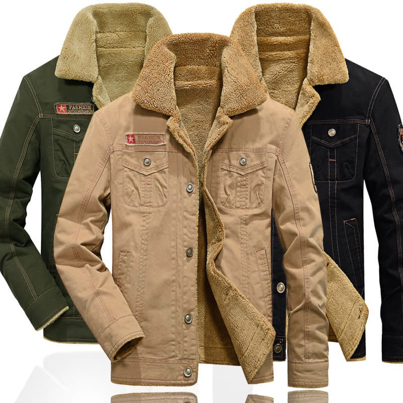 Autumn Winter New Plush And Thickened Lapel Military Uniform Air Force No.1 Cotton Jacket For Men