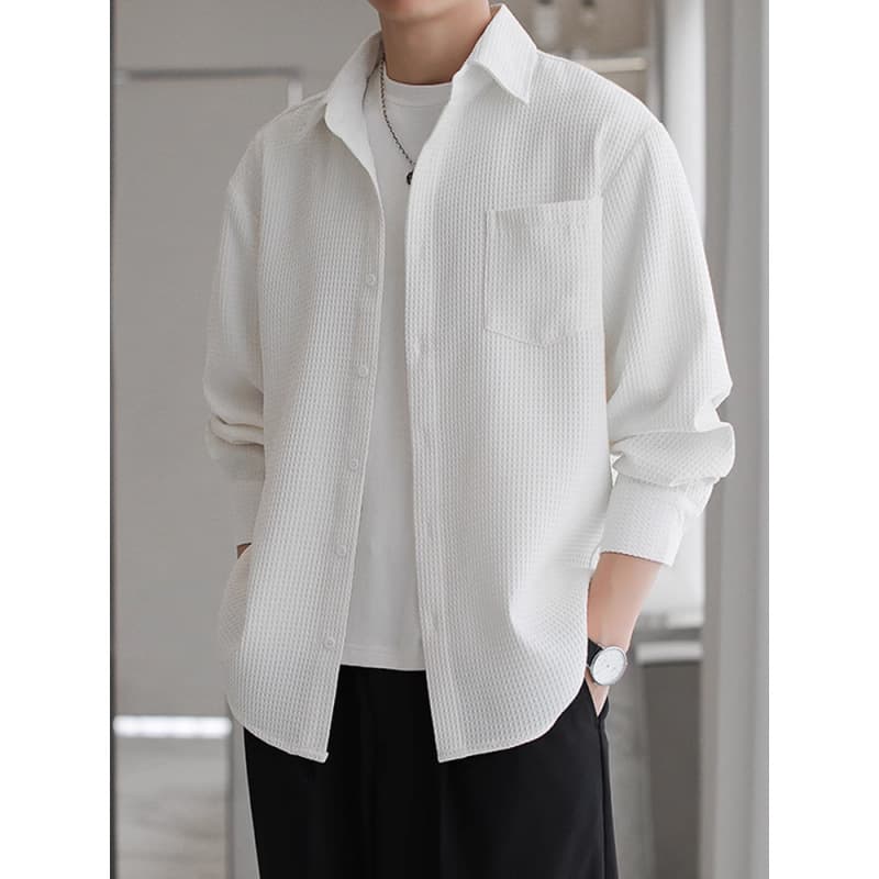 New waffle collar jacket men's coat for spring and autumn, cool and casual casual loose workwear top trend