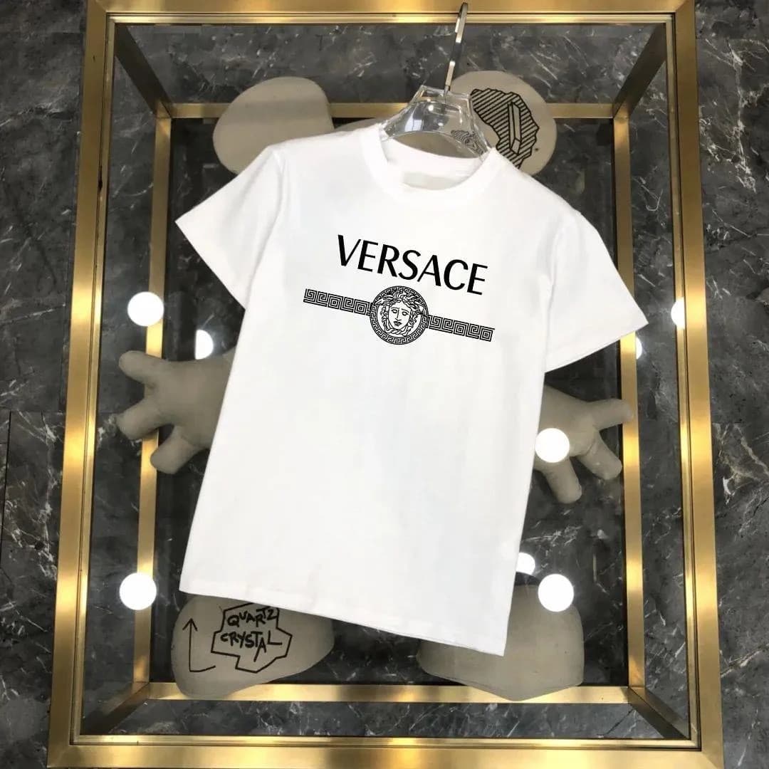 VERSACE-nouveau coton mode sens impression T-shirt à manches courtes hommes été marée ample cent hauts 100% coton