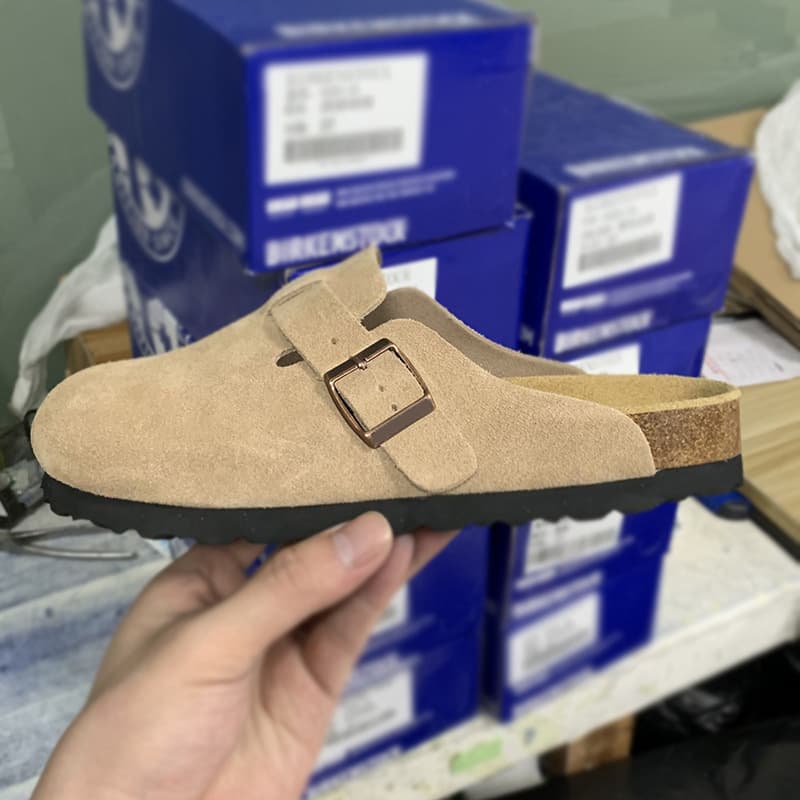 Pantoufles en cuir de vachette pour hommes et femmes, chaussures confortables en liège, semelle plate, bout décontracté