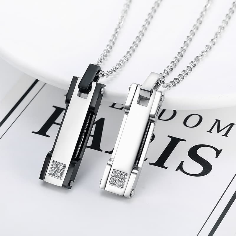 Minimalist Cool Style Trendy Elegant Rectangular Zircon Street Punk Titanium Steel Necklace Men's Hip-Hop Jewelry