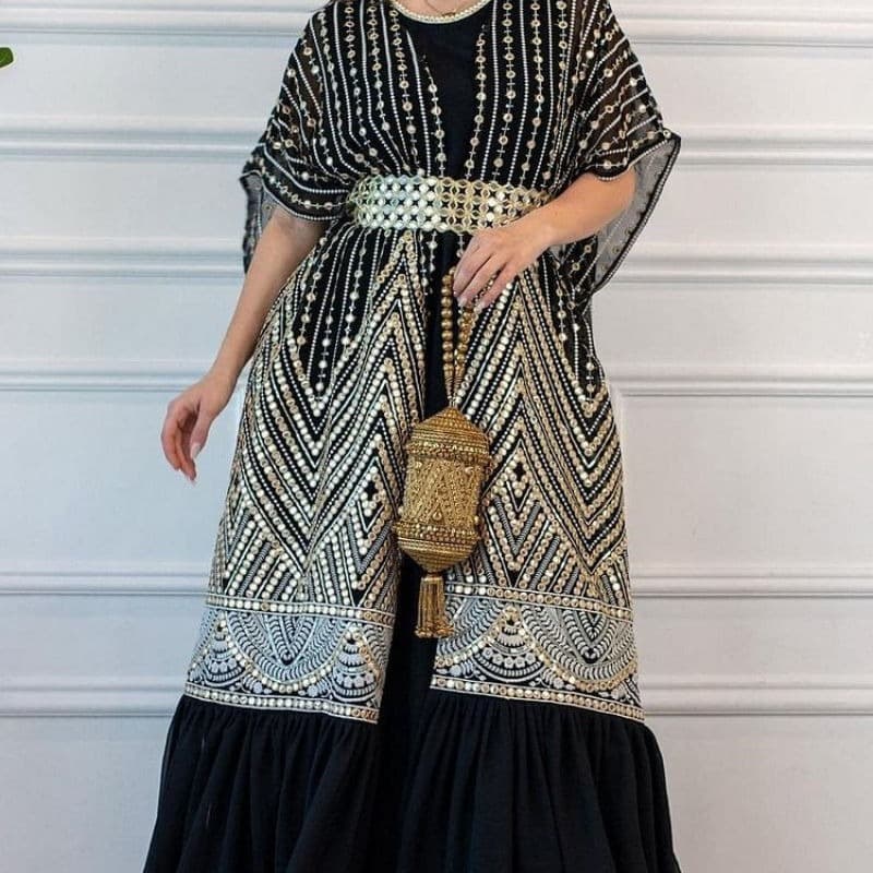 2023 Spring And Summer Printing Fashionable Urban Casual Bat-sleeve Pleated Vest Printed With Belt Two-piece Set