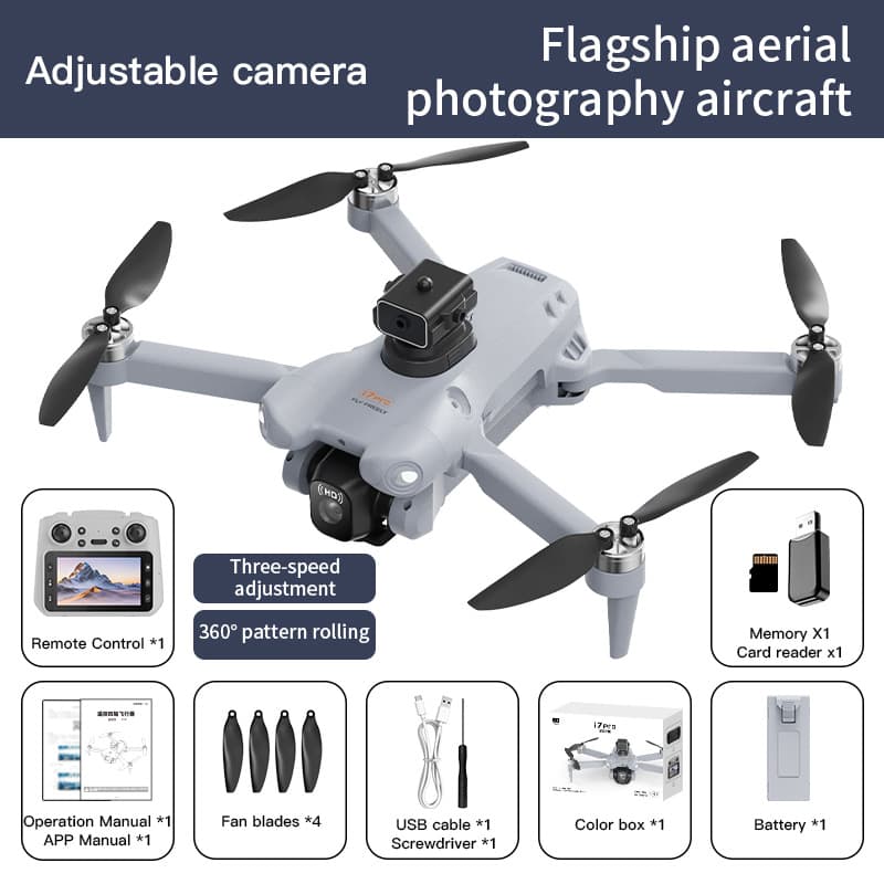 Nouveau produit transfrontalier : Drone I7 PRO, prise de vue haute définition 4K, quadricoptère sans balais avec écran et télécommande.