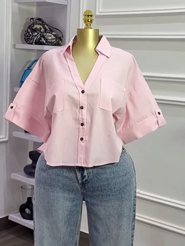 K Women's Fashion New Design Sense Collar Loose Versatile Short Blouse Top