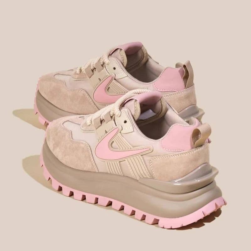 Thick Soled Raised Apricot Colored Dad Female Internet Celebrity Super Hot Forrest Gump Shoes, 2024 Spring New Genuine