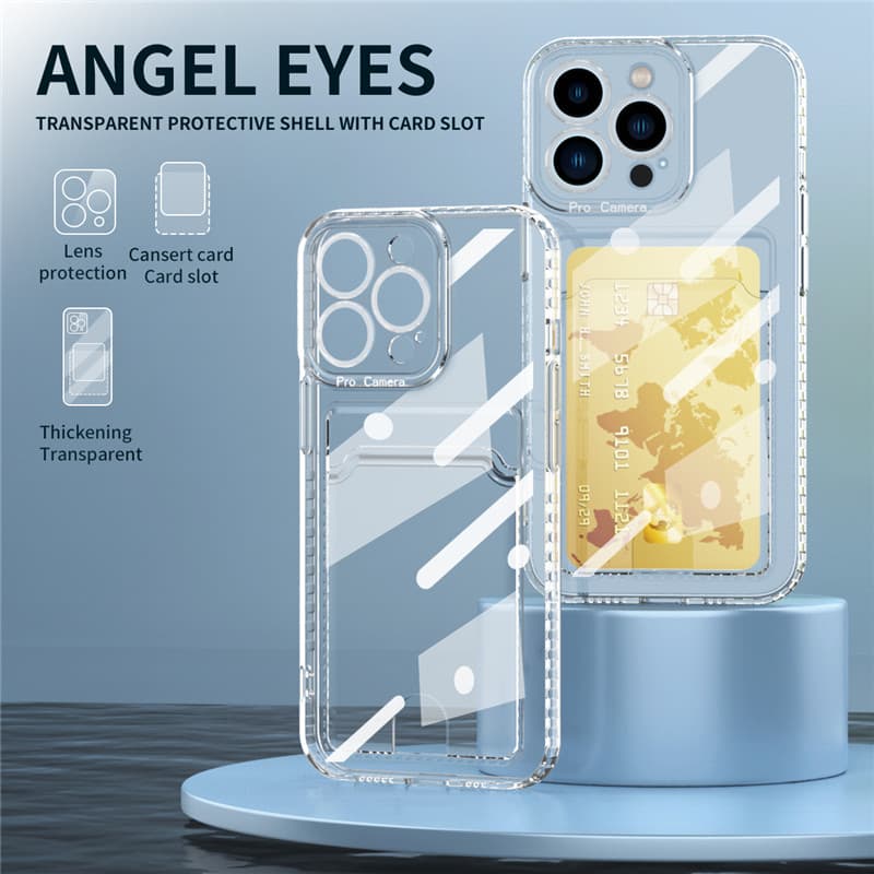 Transparent Card Bag Holder Clear Phone Case For iPhone 11 12 13 14 Pro Max 13Mini 12Mini XR X XSMax 7 8 6 Plus SE2020 Soft TPU Shockproof Cover