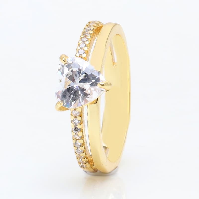 Women's Jewelry Heart-Shaped Double Ring Romantic Gift For Her, Elegant Valentine's Day Present, Sweetheart Promise Ring, Gold-Tone Copper Band