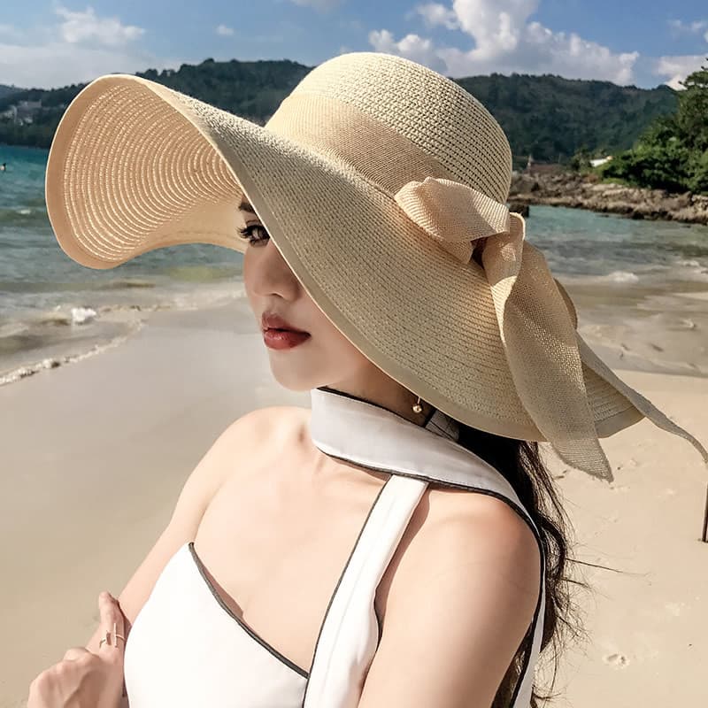 Unisex Summer Beach Straw Hat Children Tidal Beach Large Hat Sunblock Shade Sun Vacation All The Big Brim Hat