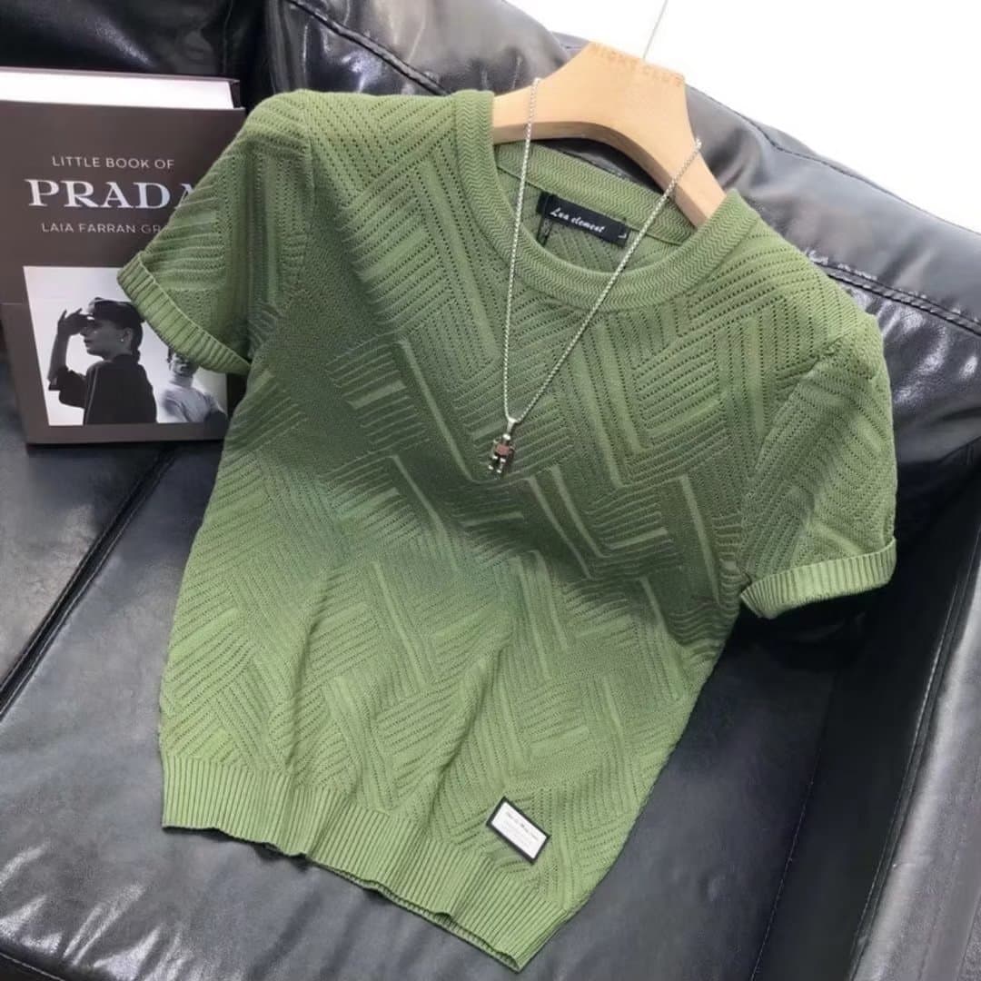 Men's Clothing 2024 Spring and Summer Men's Short sleeved Knitted T shirt Youth Half sleeved Personalized Bottoming Shirt Solid Color Top Trend