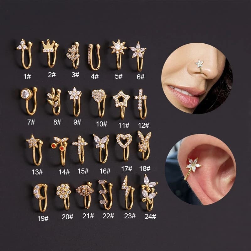Nose clip inlaid zircon no hole piercing clip type nose ring popular nose nail body piercing jewelry
