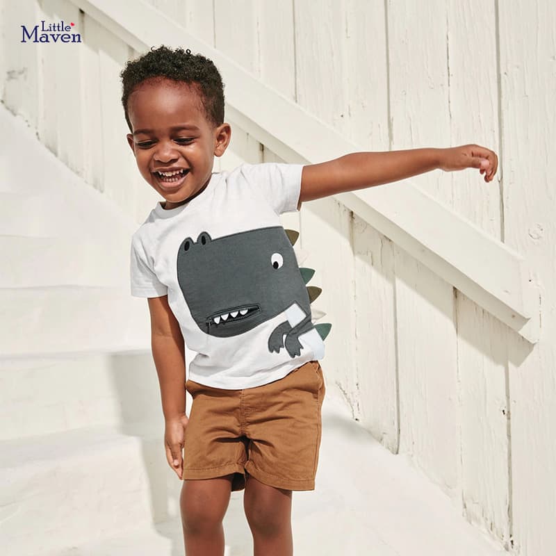 Little Maven Boys' Short-Sleeve Cotton T-Shirt – Breathable & Soft Summer Tee For Kids (Ages 2-7, 90-140cm)