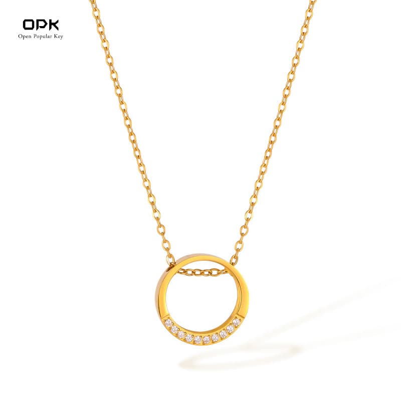 Women's Jewelry Necklace Female Stainless Steel Simple Niche Design Diamond Geometric Circle Titanium Steel Clavicle Chain