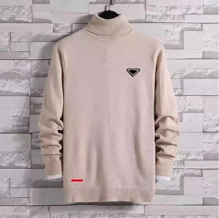 Pull col roulé à badge triangulaire pour homme et femme, pull de créateur en cachemire, couleur unie, en coton