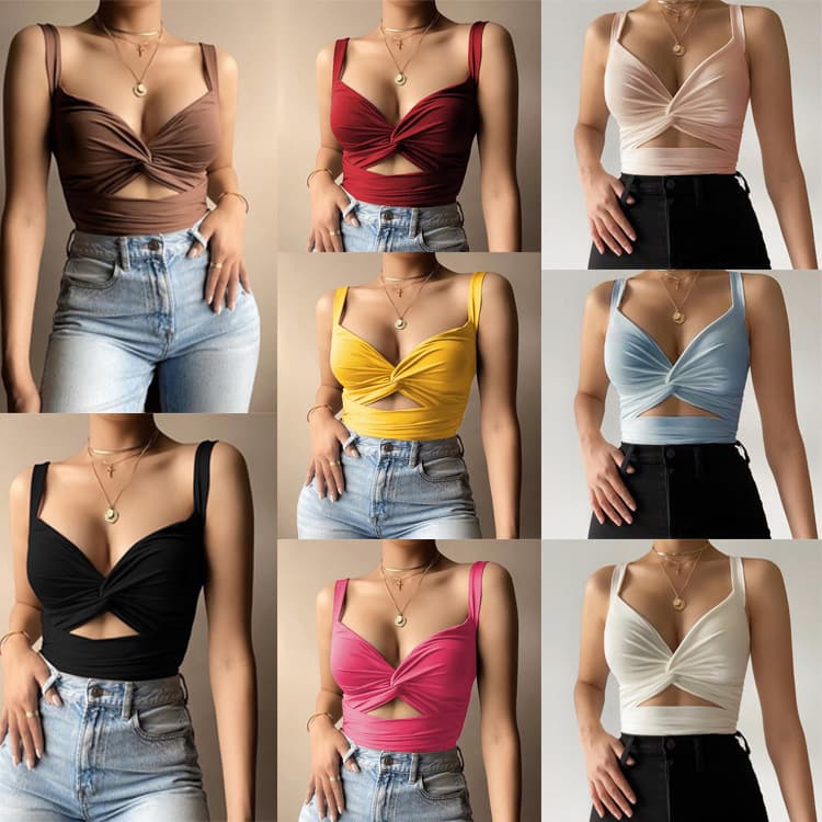 Women's Clothing Vest Tops Ins Twisted Elastic Laces New V Neck Backless Small Sling Summer Hot Style