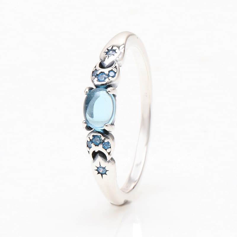 Women's Jewelry Silver Plated Aladdin Princess Jasmine Ring Fashion Light Luxury Blue Princess Ring Gift Female