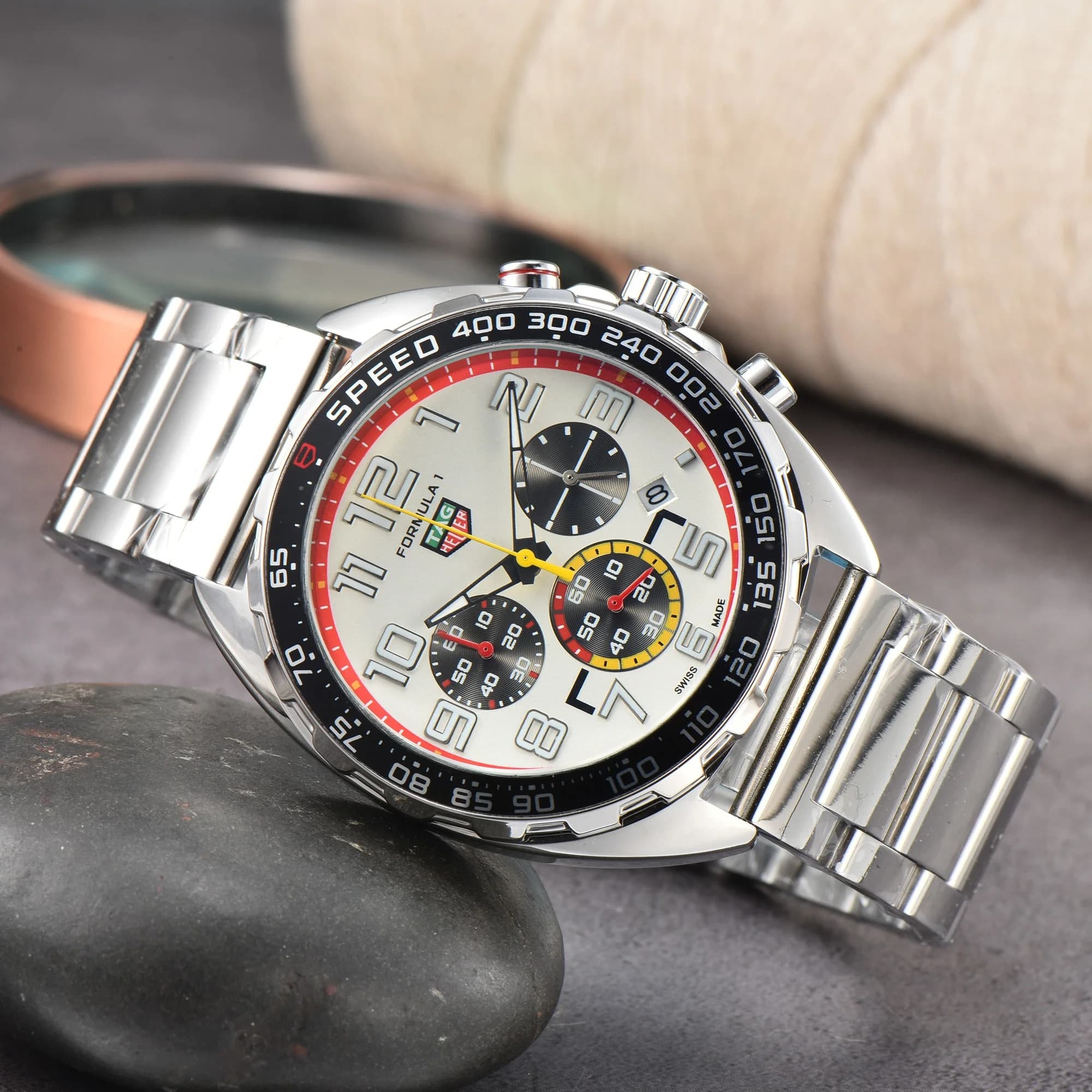 Montre TAG pour homme, multifonctionnelle, à 6 broches, bracelet en acier, à quartz, de haute qualité