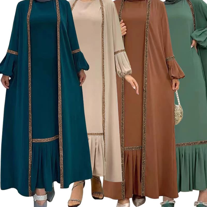 Women New Solid Color Beaded Coat Fashionable And Elegant Muslim Robe Dress