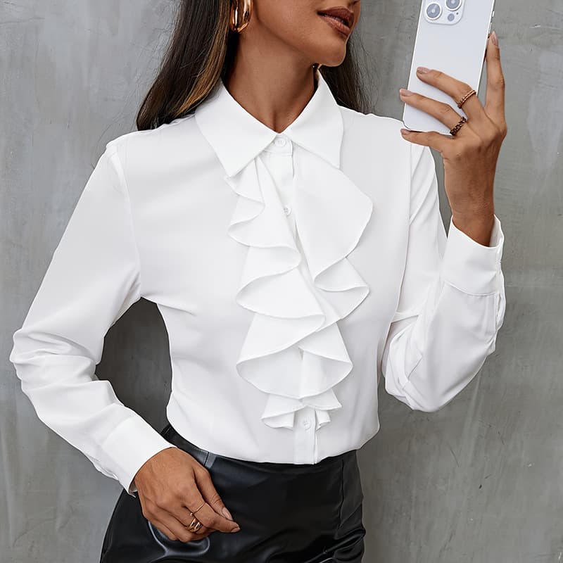 Women's Clothing loose chiffon shirt women's white shirt long sleeve new professional wear ruffled top