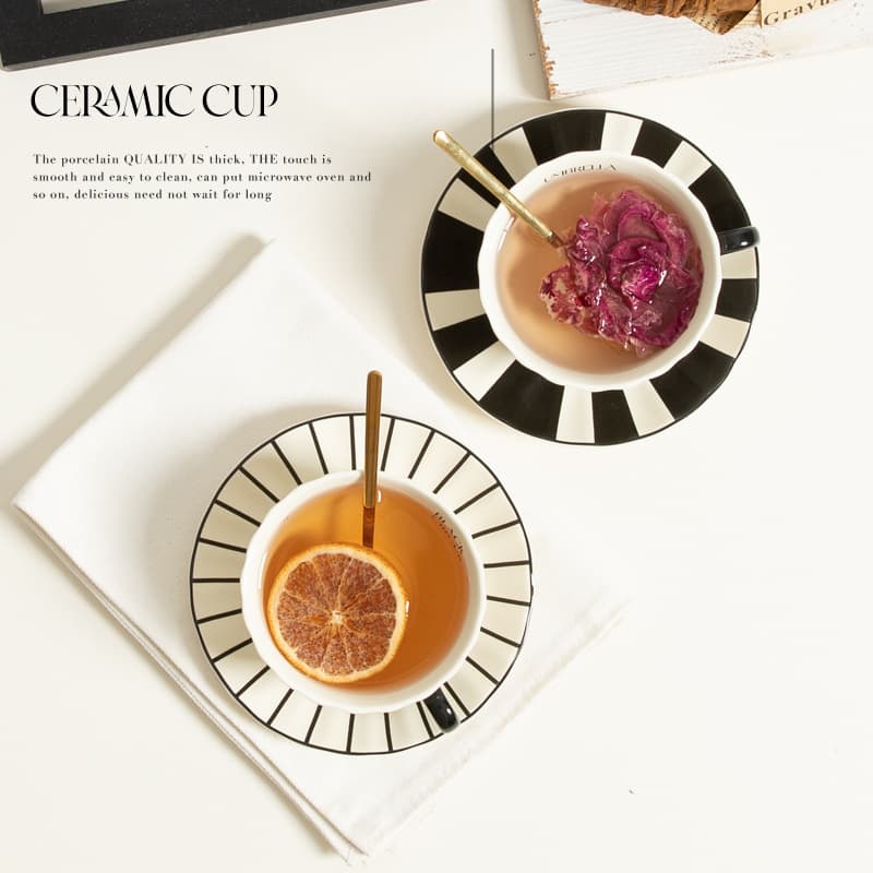 French Cream Style Ceramic Coffee Saucer Set Retro High-end Black And White Breakfast English Afternoon Tea Cup